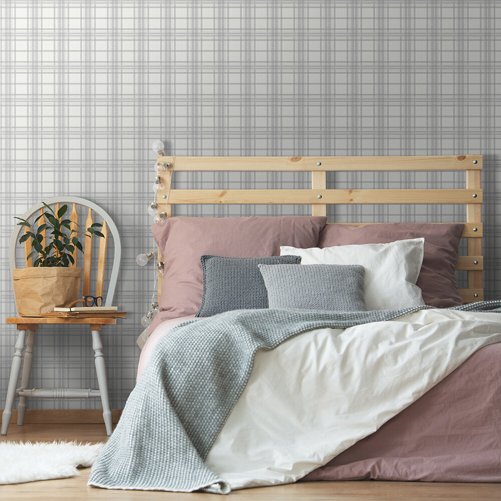Country tartan Wallpaper - Silver - by Superfresco Easy