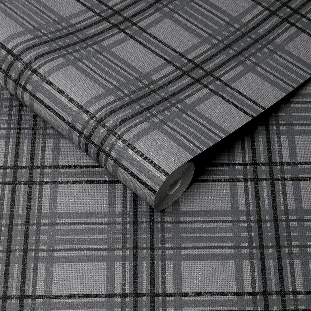 Country tartan Wallpaper - Charcoal - by Superfresco Easy