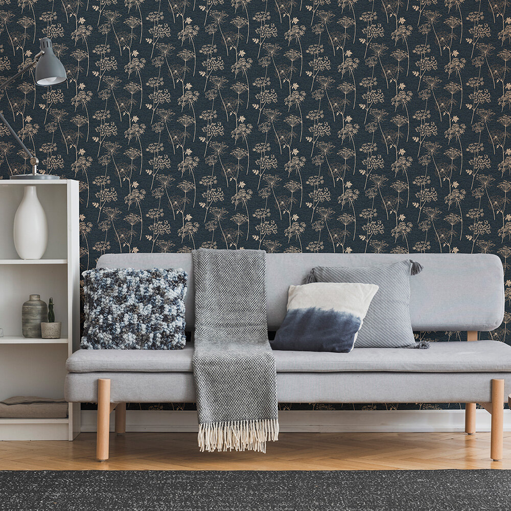 Wild Flower Wallpaper - Navy - by Superfresco Easy
