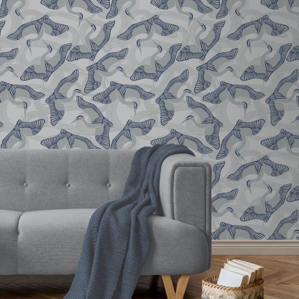 Cranes Wallpaper - Slate - by Ted Baker