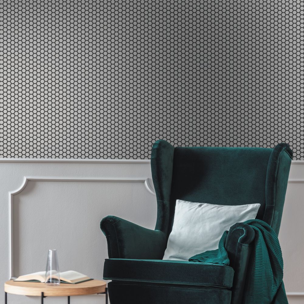 Hexie Wallpaper - Silver - by Ted Baker