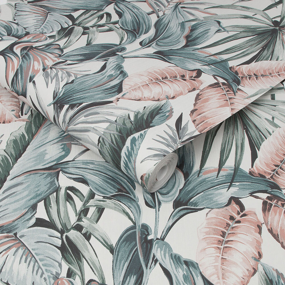 Leaves Exotique Wallpaper - Light grey/pink - by Superfresco Easy