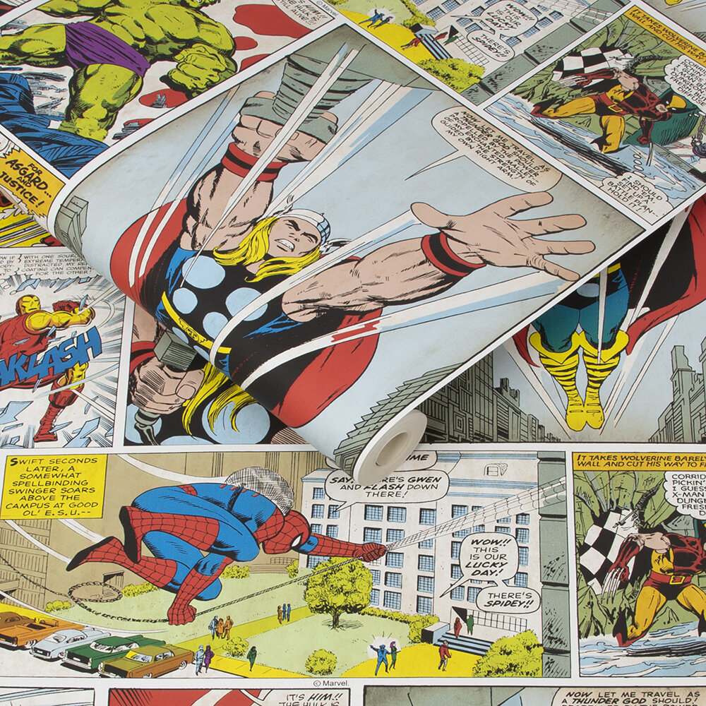 Marvel Comic Strip Wallpaper - Multi - by Kids @ Home