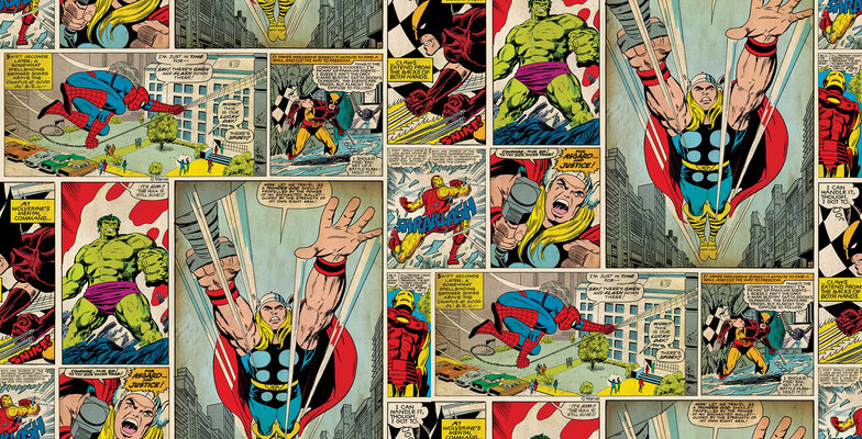 Marvel Comic Strip by Kids @ Home - Multi - Wallpaper : Wallpaper Direct
