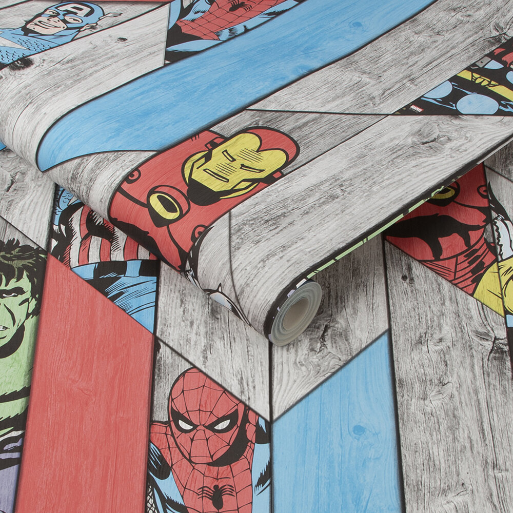 Marvel Wood Panel Wallpaper - Multi - by Kids @ Home