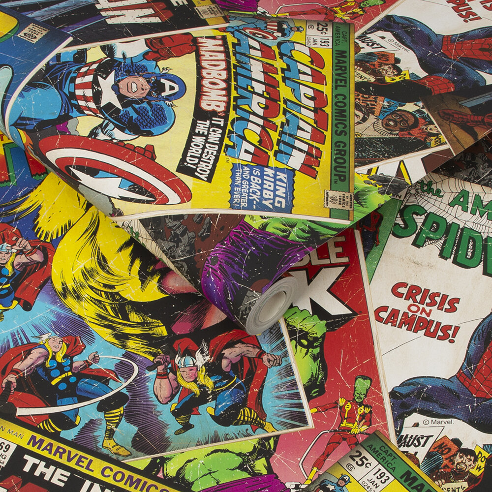 Marvel Cover Story Wallpaper - Multi - by Kids @ Home