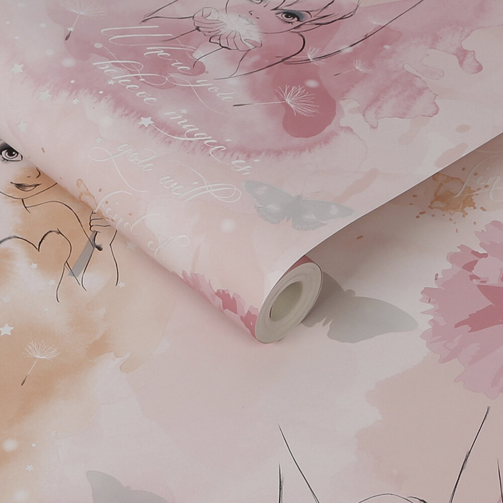 Tinkerbell Watercolour Wallpaper - Pink - by Kids @ Home