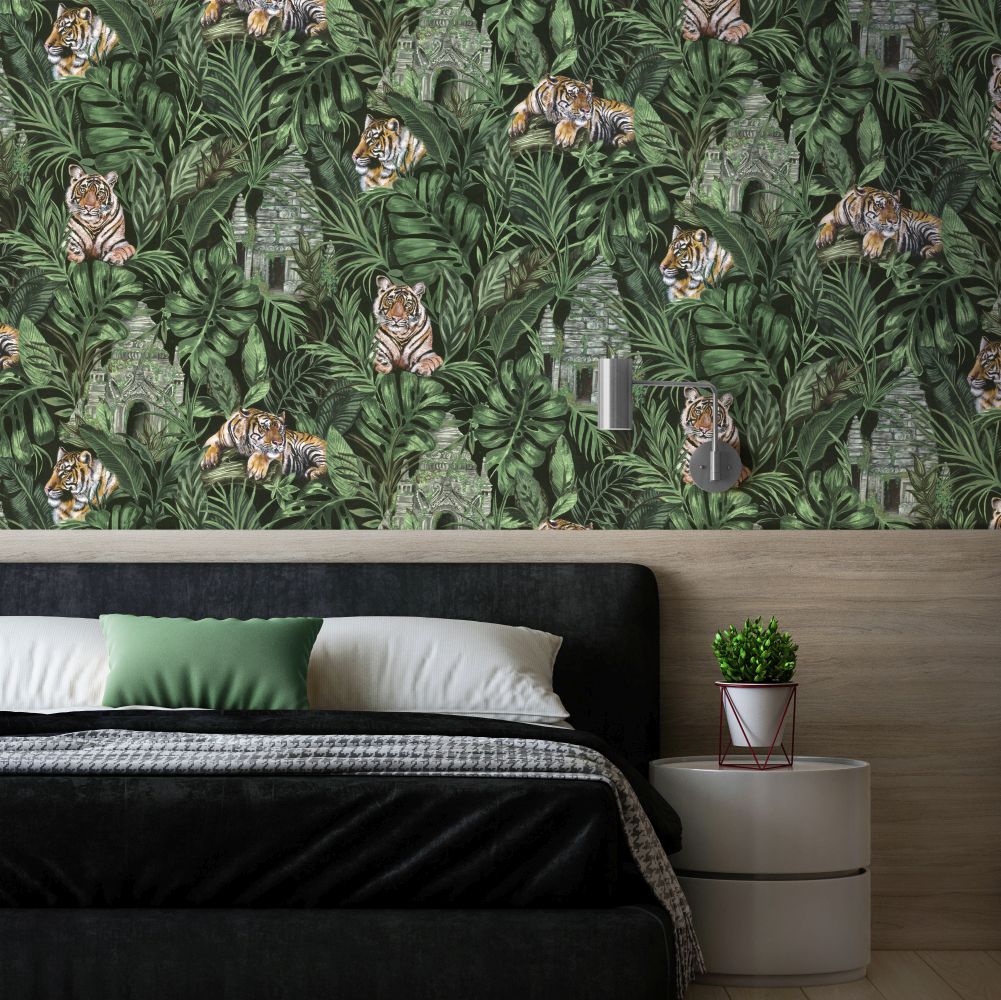 Tiger Temple Wallpaper - Green - by Graduate Collection