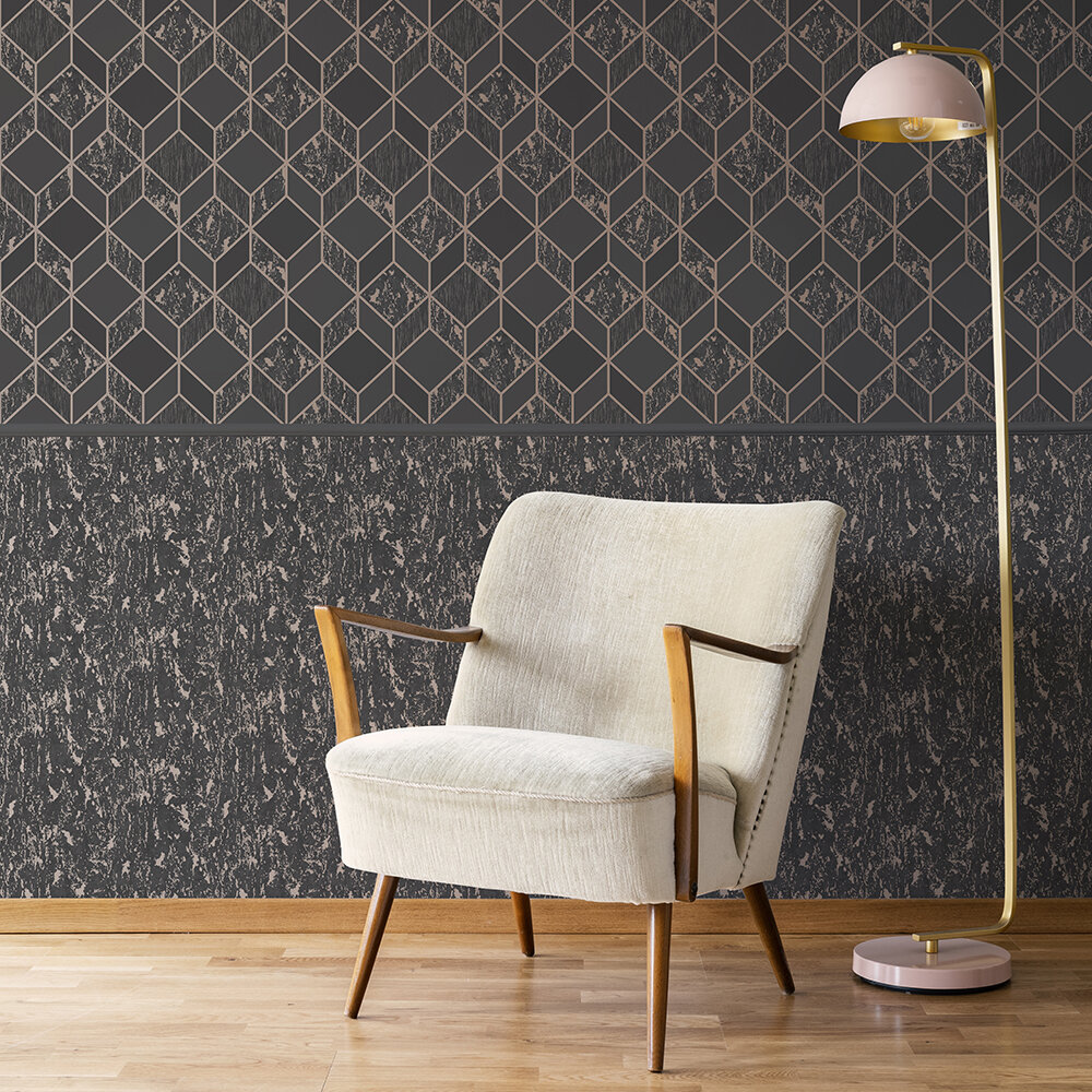 Milan Wallpaper - Charcoal/Rose Gold - by Superfresco