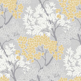 Lykke Tree Wallpaper - Grey/Ochre - by Fresco. Click for more details and a description.