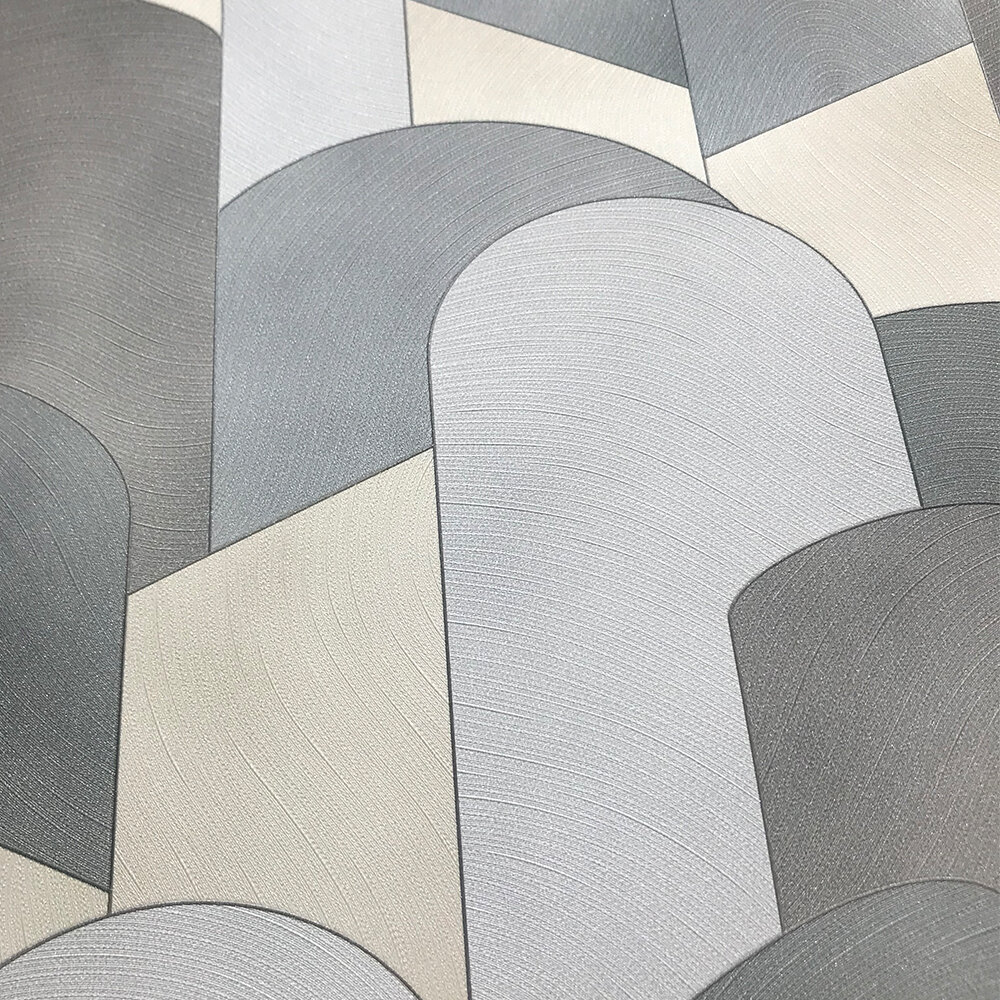 3D Geometric Graphic Wallpaper - Grey/ Silver/ Beige - by Galerie