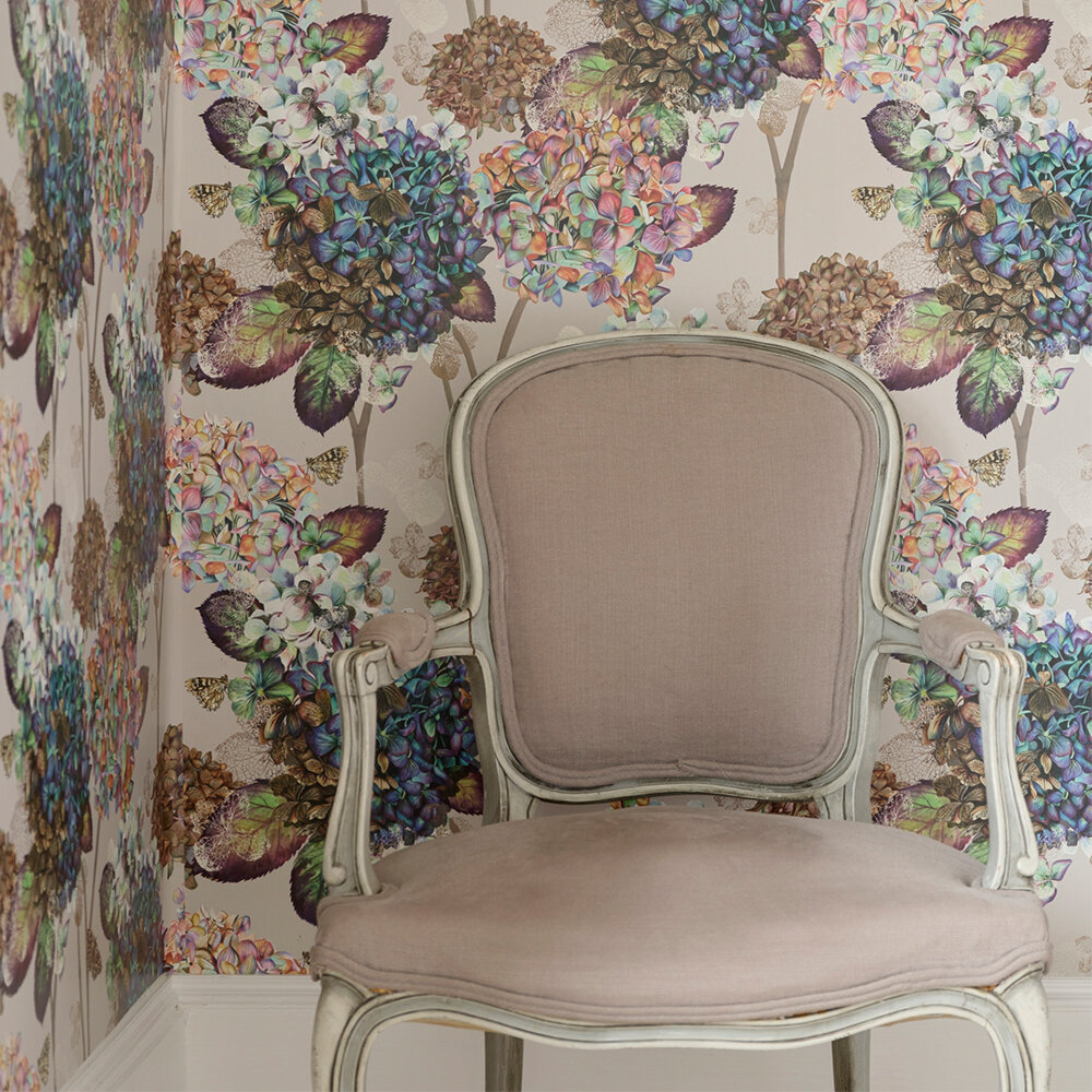 Autumn Hydrangea Wallpaper - Pebble - by Isabelle Boxall