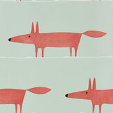 Mr Fox Wallpaper - Sage/Poppy - by Scion. Click for more details and a description.