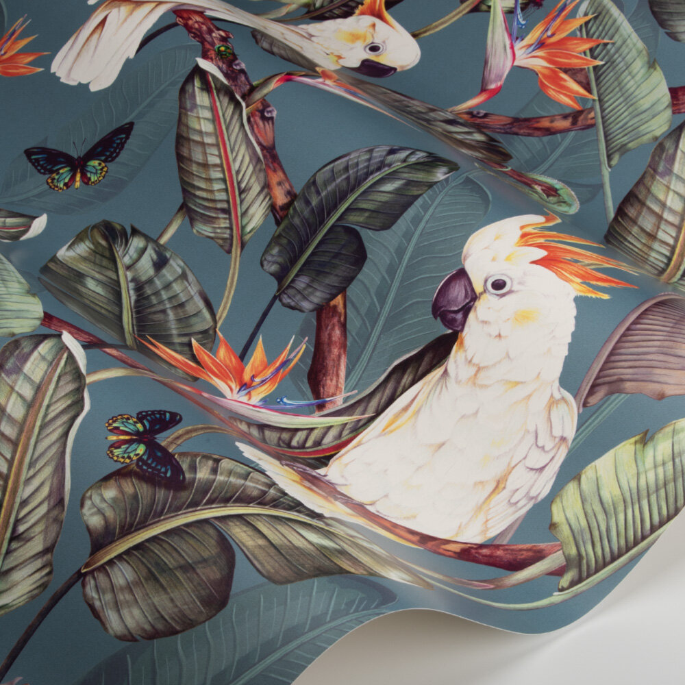 Birds of Paradise Wallpaper - Steel Blue - by Isabelle Boxall