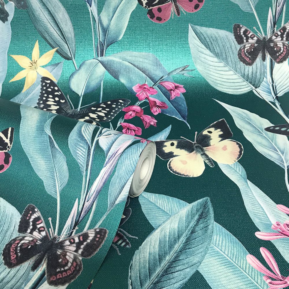 Papillon Wallpaper - Teal / Green - by Albany