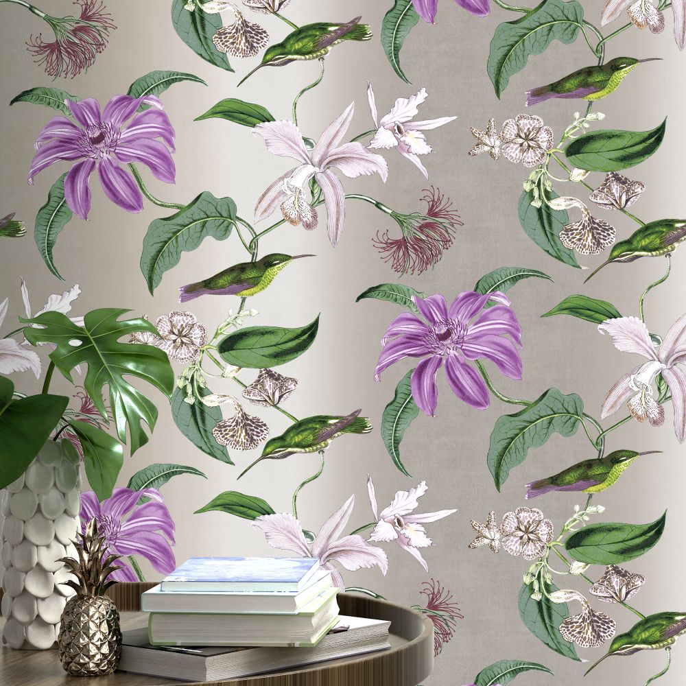 Tropique Wallpaper - Lilac / Gilver - by Albany