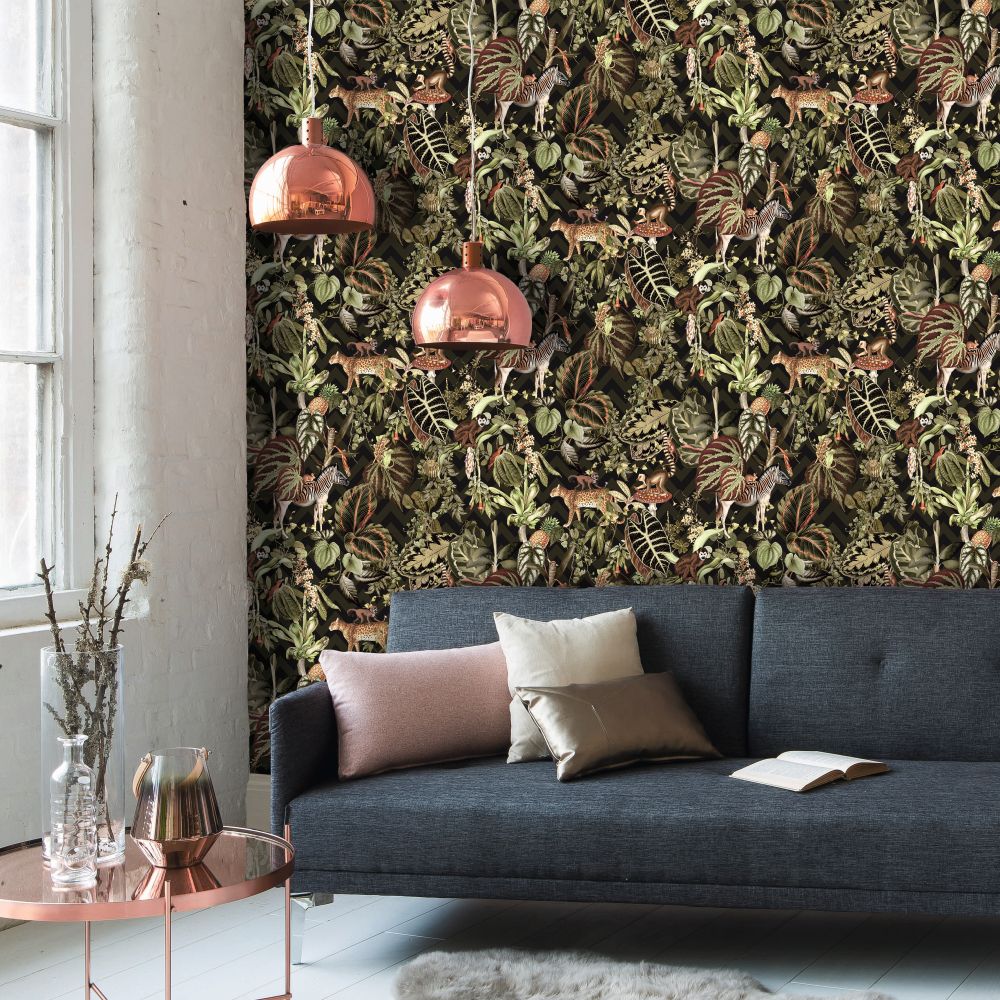 Jungle Wall Wallpaper - Green / Grey - by Albany