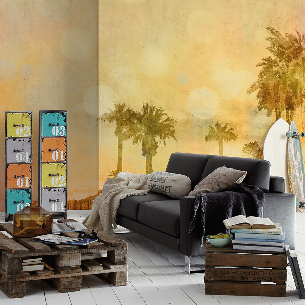 Palm Oasis Mural - Yellow - by ARTist