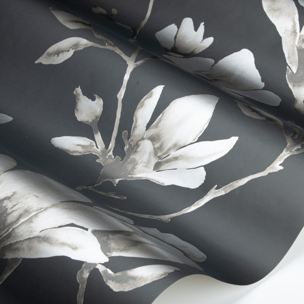 Lotus Wallpaper - Onyx/Silver - by Harlequin