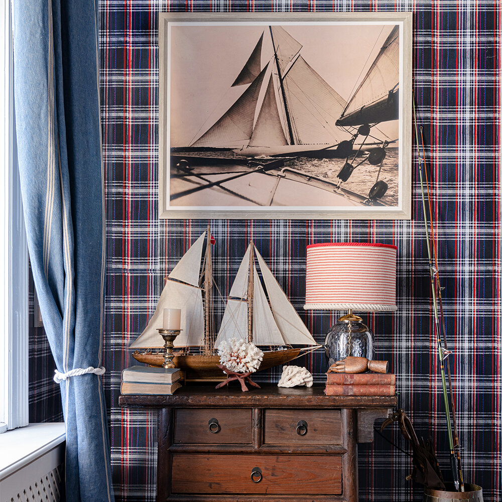 Seaport Plaid Wallpaper - Navy Blue - by Mind the Gap