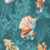 Halfmoon Wallpaper - Azurite/ Coral - by Harlequin. Click for more details and a description.