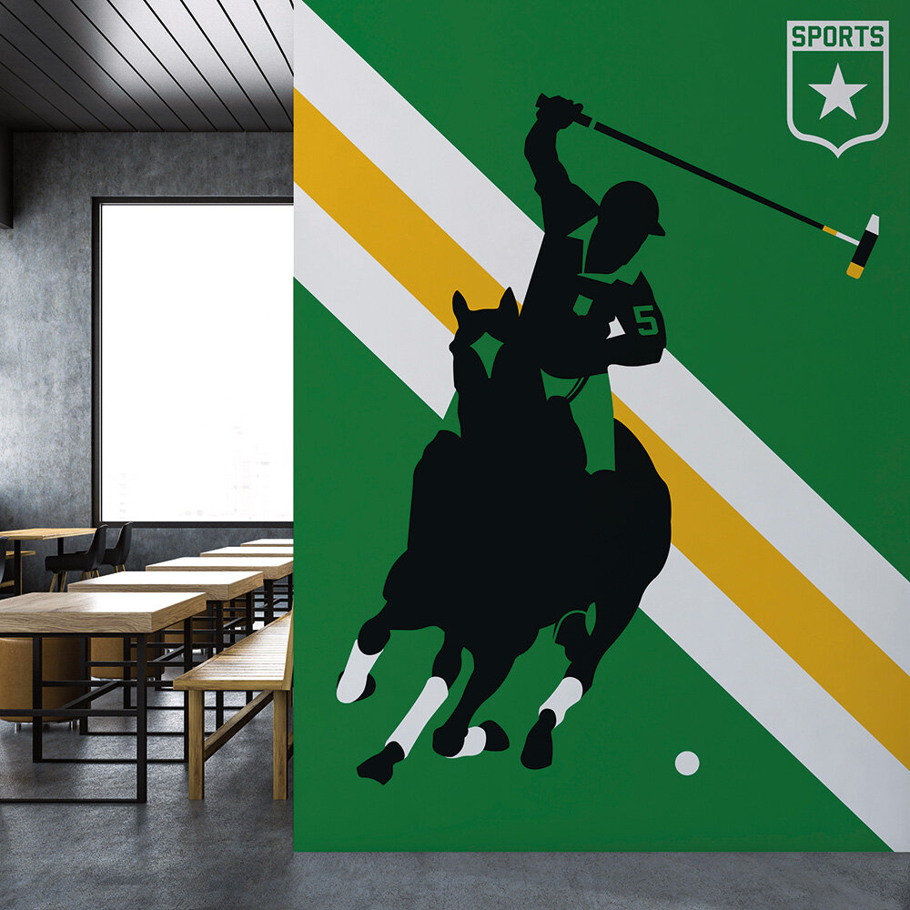 Horse Polo Mural - Green/Yellow - by ARTist