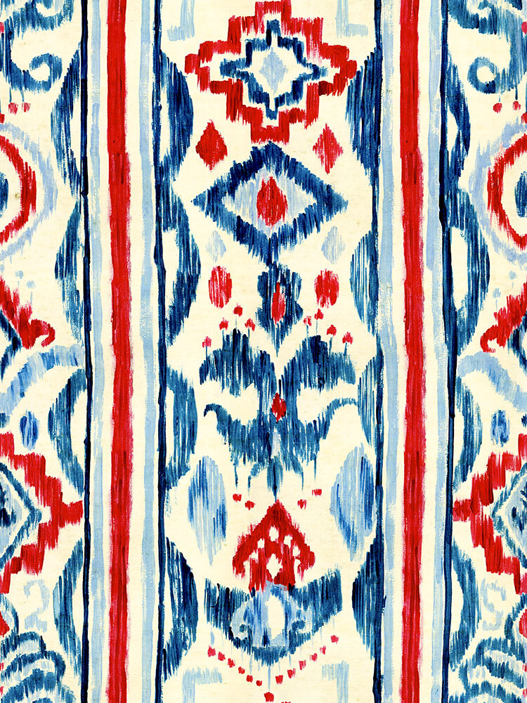Mediterraneo Ikat Fabric - Indigo/ Red/ White - by Mind the Gap