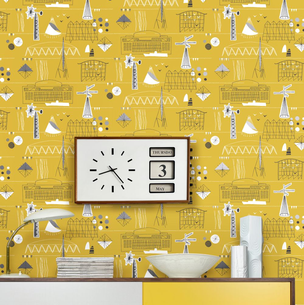 Festival Wallpaper - Mustard & Platinum - by Mini Moderns