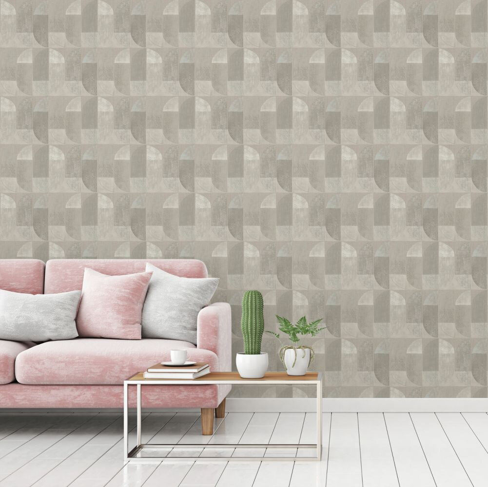 Geometric Motif Wallpaper - Beige - by Albany