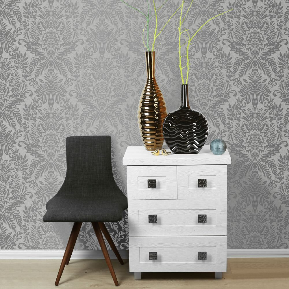 Signature Damask Wallpaper - Grey - by Albany