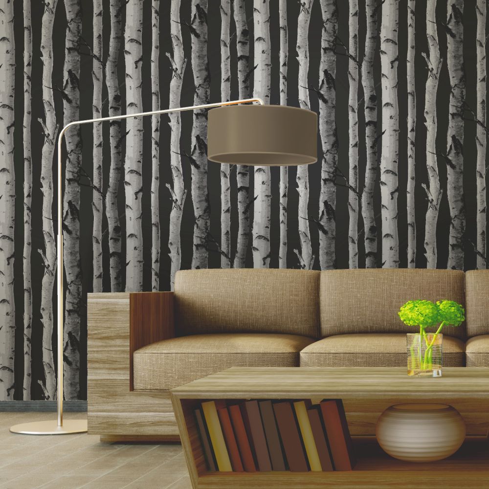 Nordik Wood Wallpaper - Charcoal - by Albany