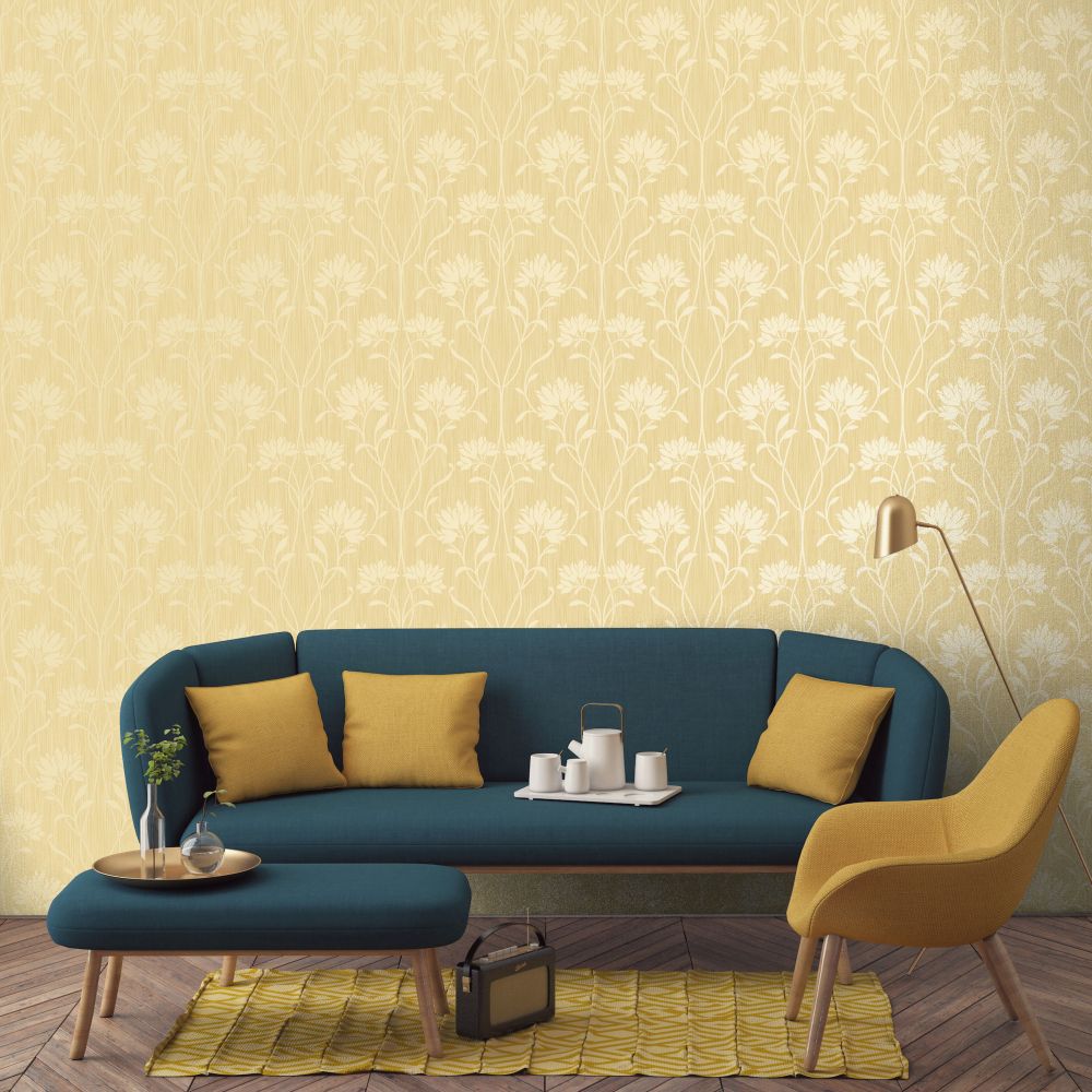 Florence Floral Wallpaper - Yellow - by Albany