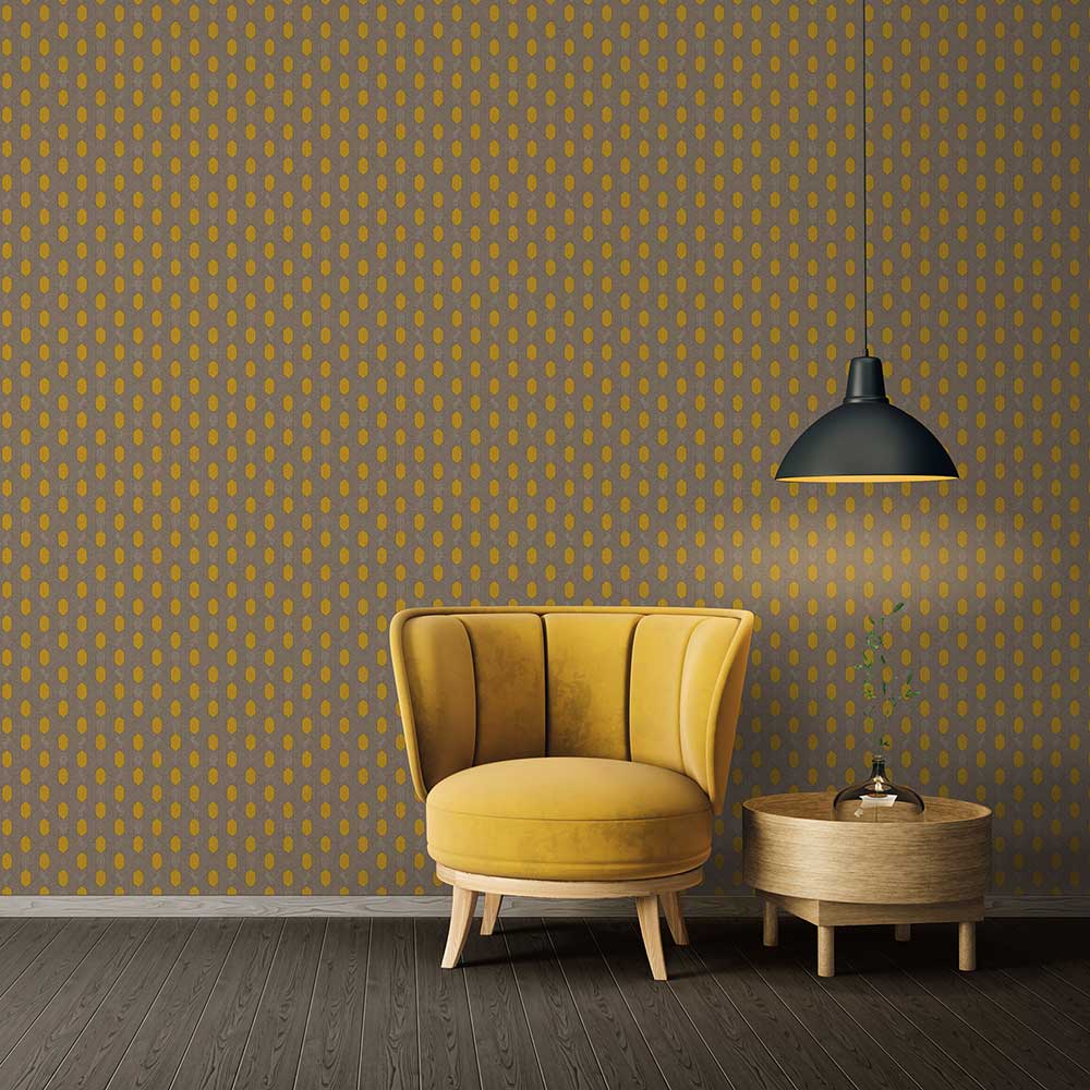Art Deco Geometric Wallpaper - Brown / Yellow - by Galerie