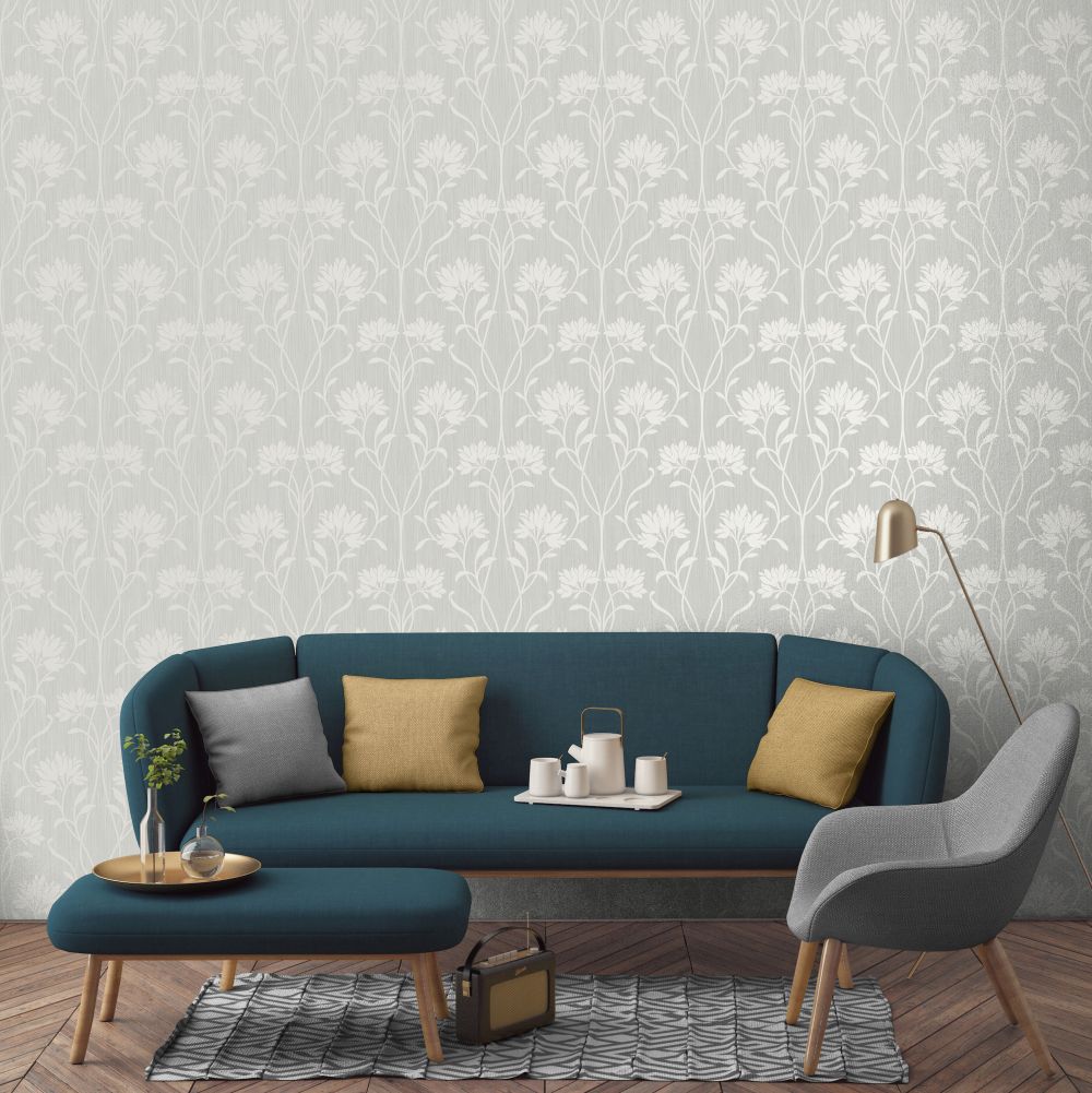 Florence Floral Wallpaper - Silver - by Albany