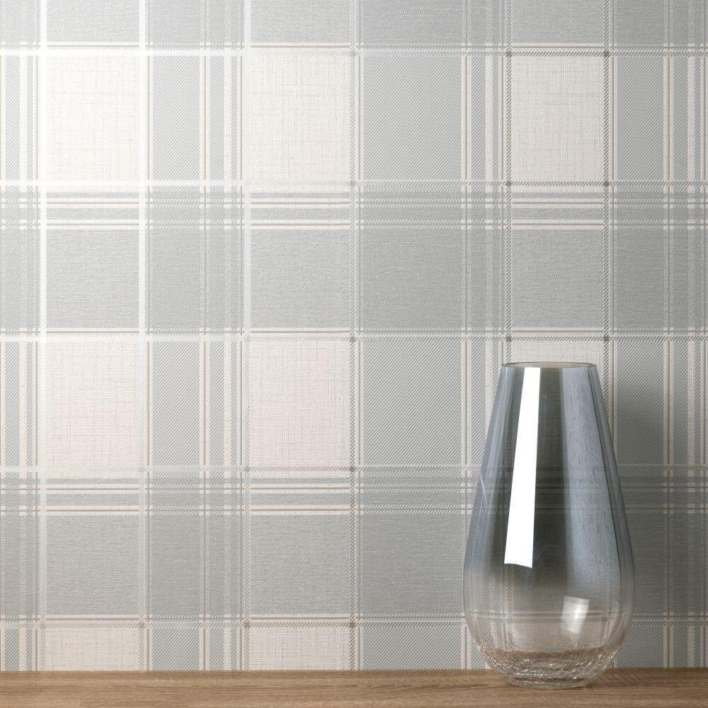Larson Check Wallpaper - Light Grey - by Albany