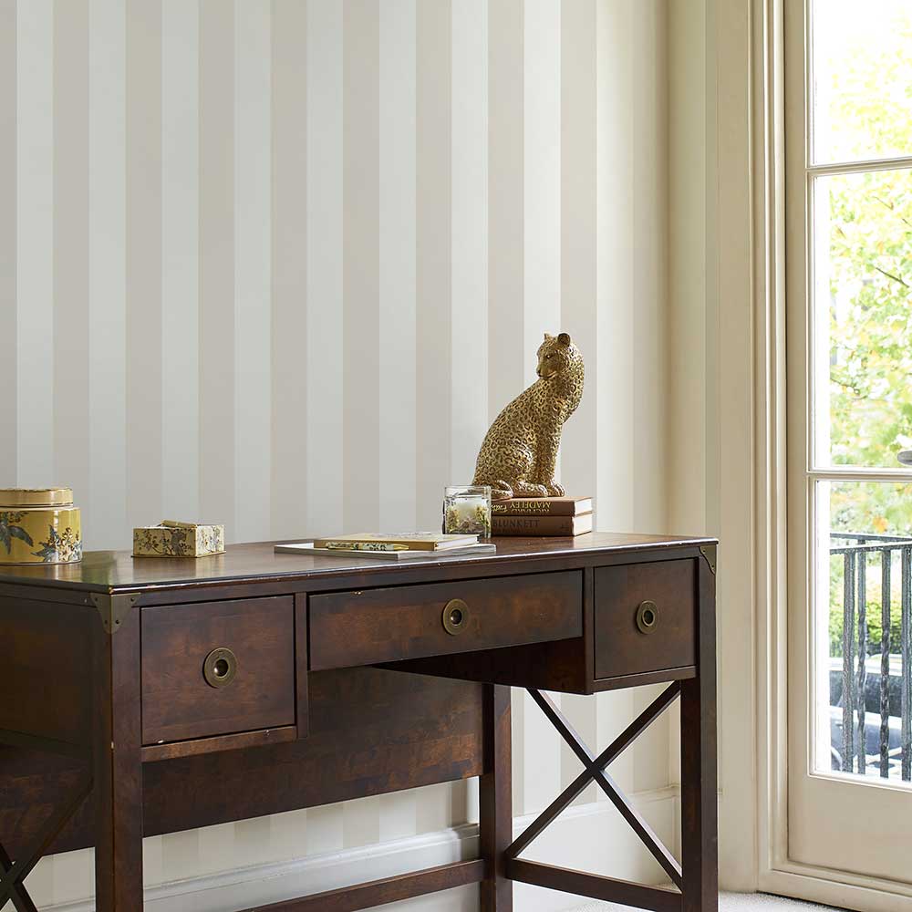 Lille Pearlescent Stripe Wallpaper - Linen - by Laura Ashley