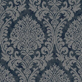 Chenille Damask Wallpaper - Navy - by Albany. Click for more details and a description.