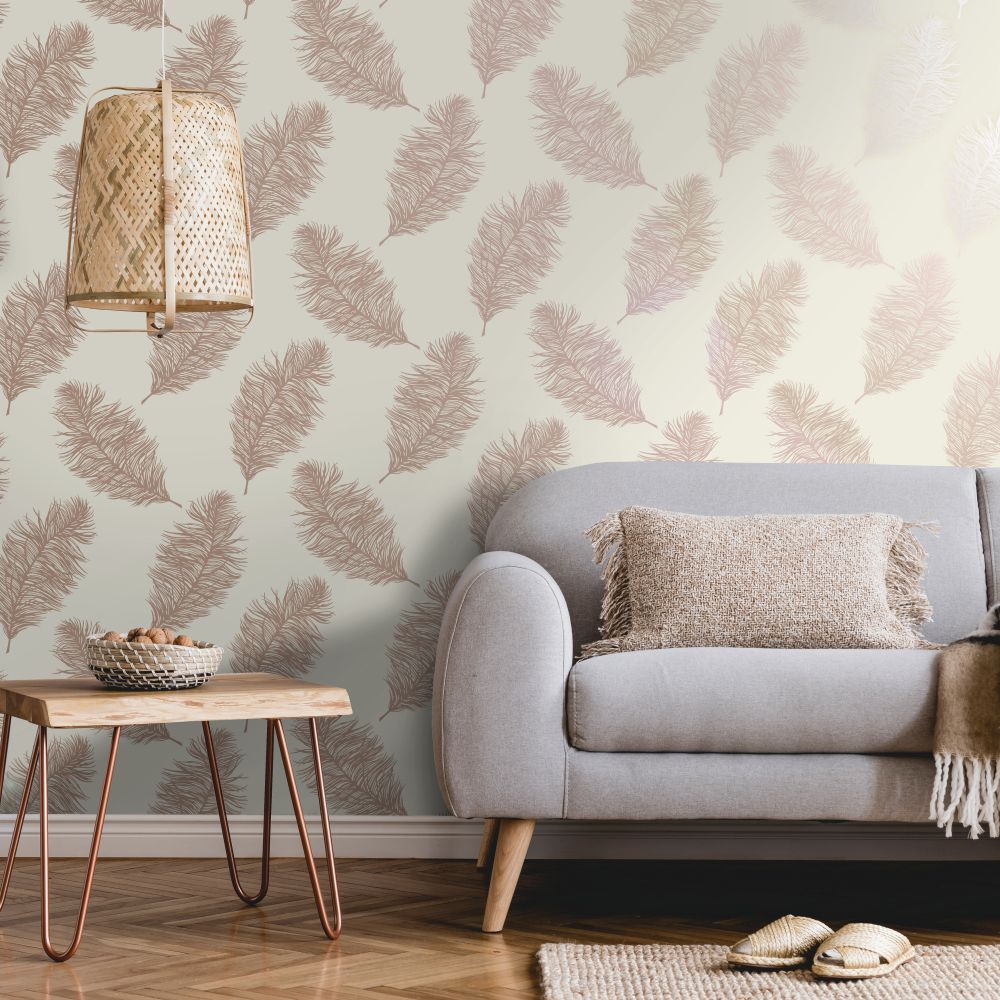 Fawning Feather Wallpaper - Cream / Rose Gold - by Albany