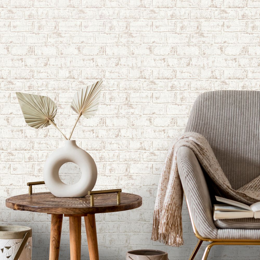 Glistening Brick Wallpaper - Cream - by Albany