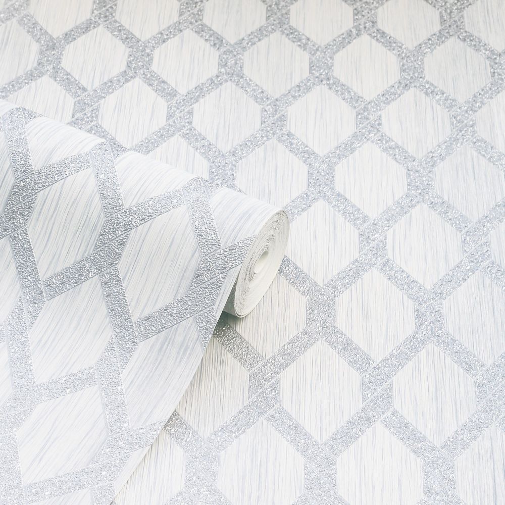 Radiance Trellis Wallpaper - Silver - by Arthouse