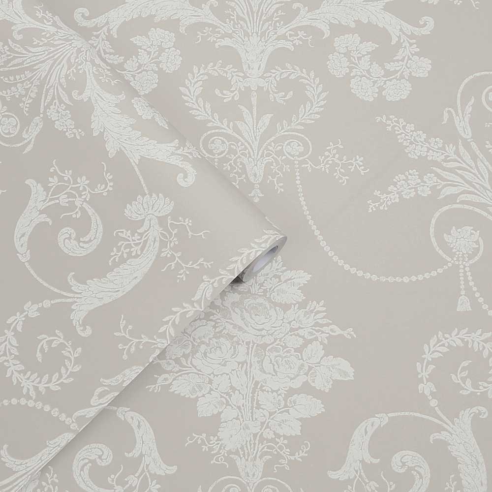 Josette Wallpaper - White / Dove Grey - by Laura Ashley