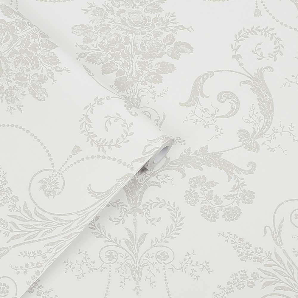 Josette Wallpaper - Dove Grey / White - by Laura Ashley