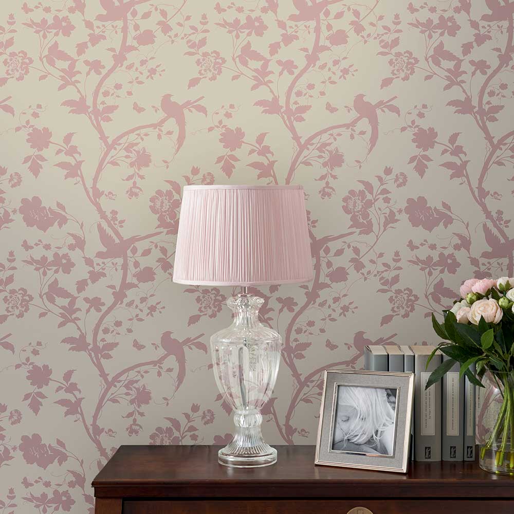 Oriental Garden Wallpaper - Chalk Pink - by Laura Ashley