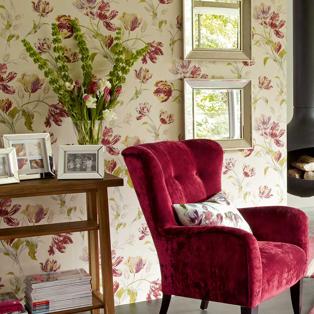 Gosford Wallpaper - Cranberry - by Laura Ashley