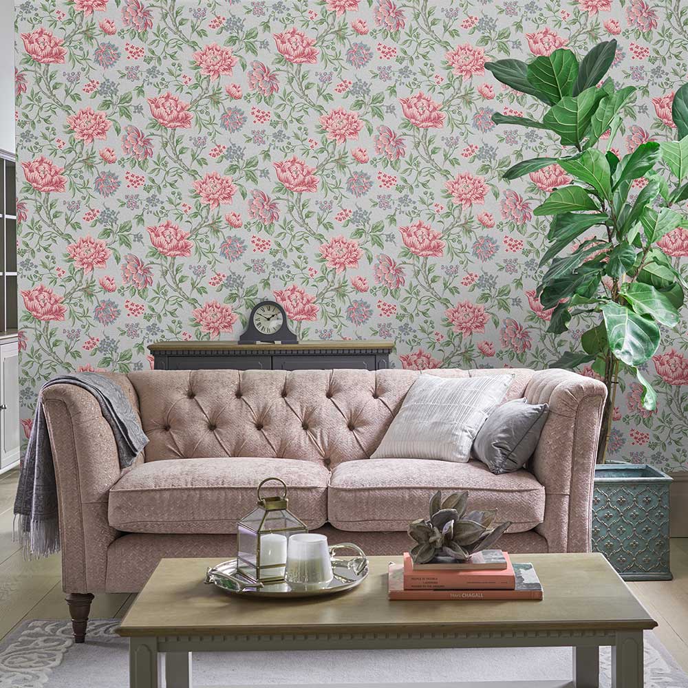 Tapestry Floral Wallpaper - Slate Grey - by Laura Ashley