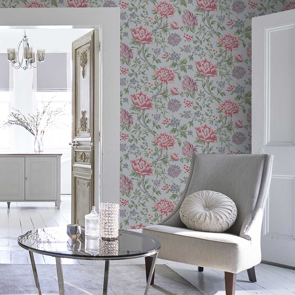 Tapestry Floral Wallpaper - Slate Grey - by Laura Ashley