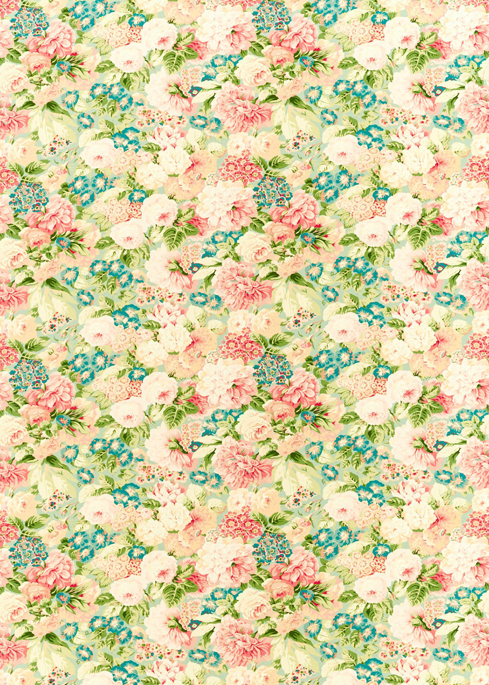 Rose & Peony Fabric - Sage/Coral - by Sanderson