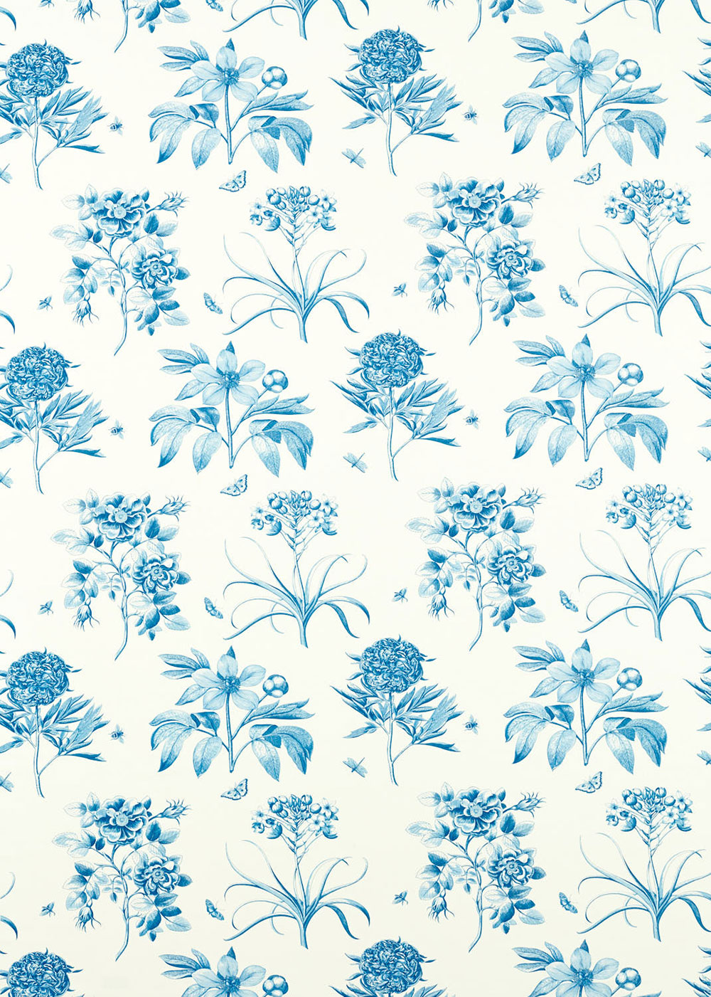 Etchings & Roses Fabric - Blue - by Sanderson