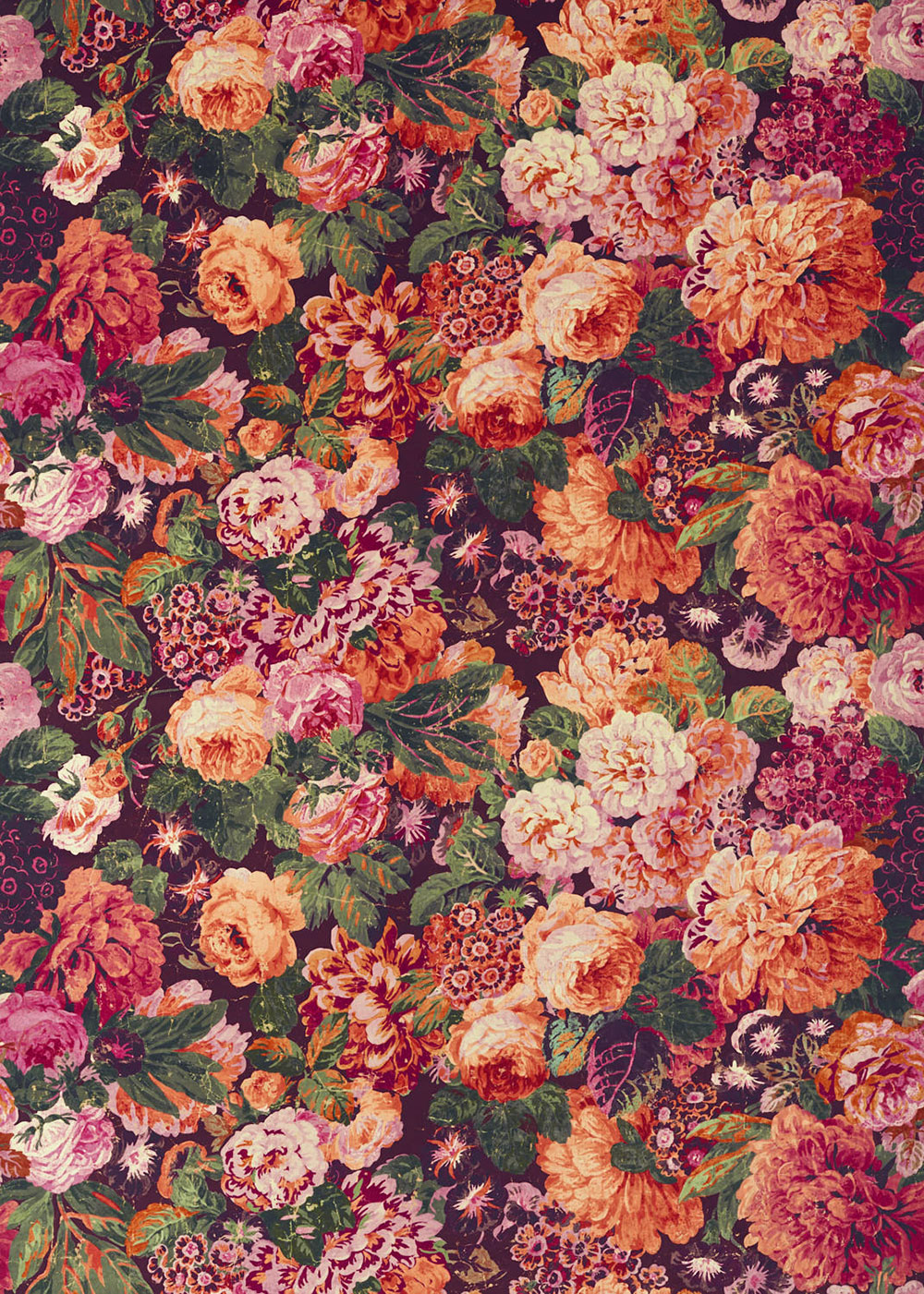 Very Rose and Peony Fabric - Wild Plum - by Sanderson