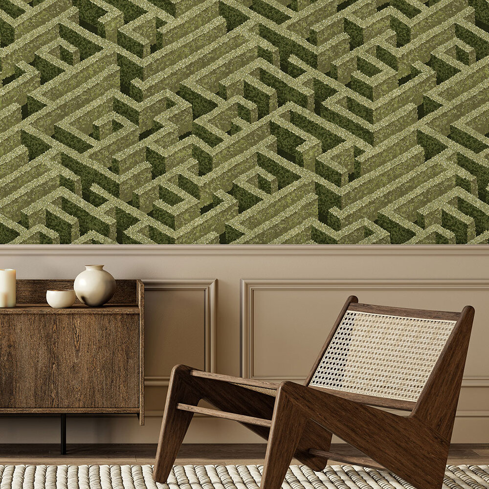Labyrinth Wallpaper - Olive - by Josephine Munsey